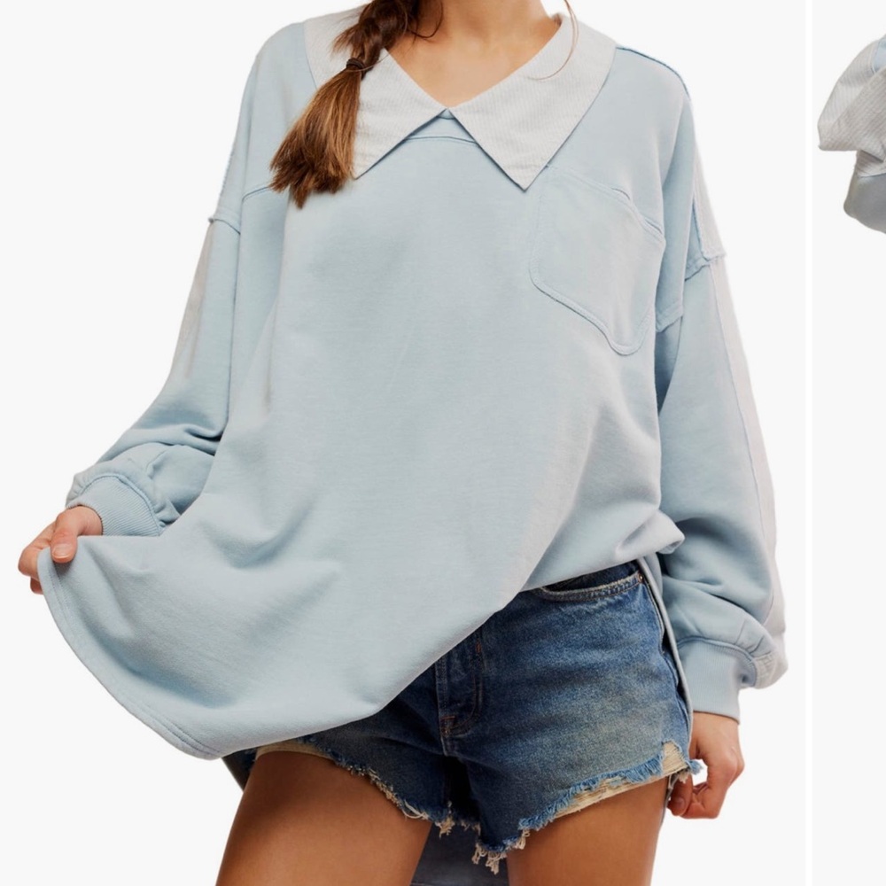 Light Blue Oversized Sweatshirt and Denim Shorts